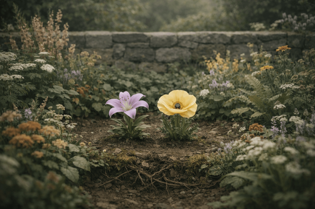 O jardim permaneceu ali.